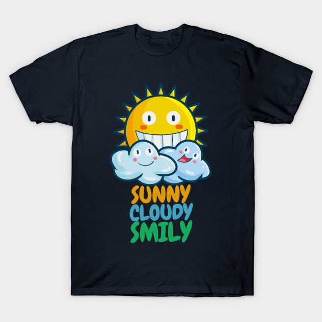 Sunny Cloudy Smily T-Shirt by Jocularity Art